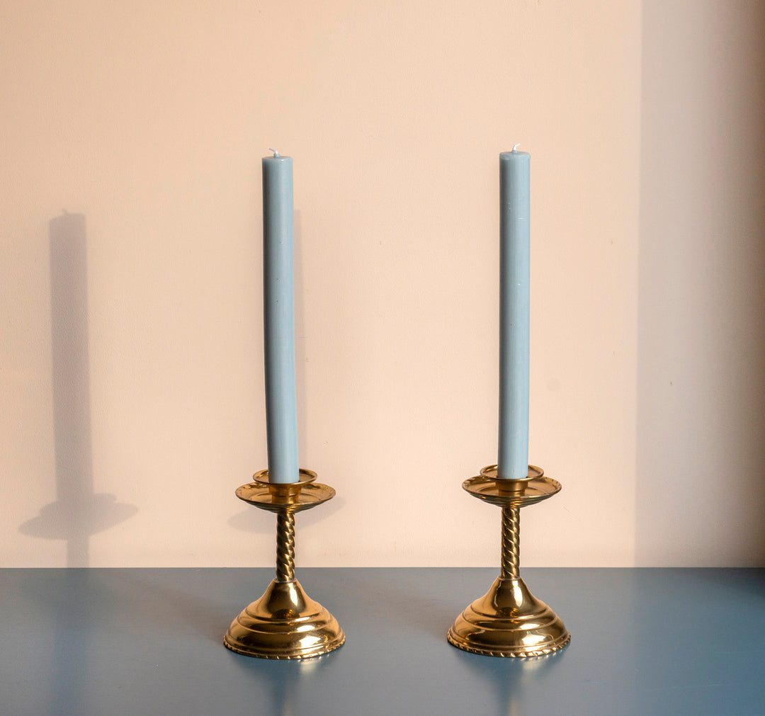 Set Of Two Brass Twisted Candle Holders