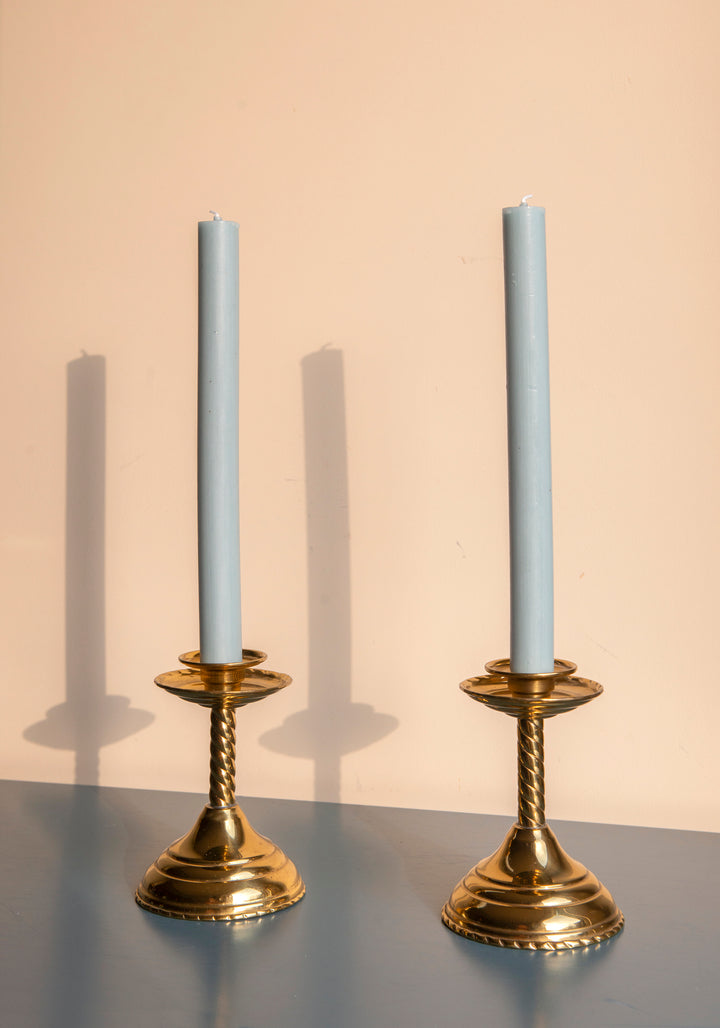 Set Of Two Brass Twisted Candle Holders