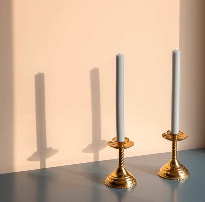 Set Of Two Brass Twisted Candle Holders