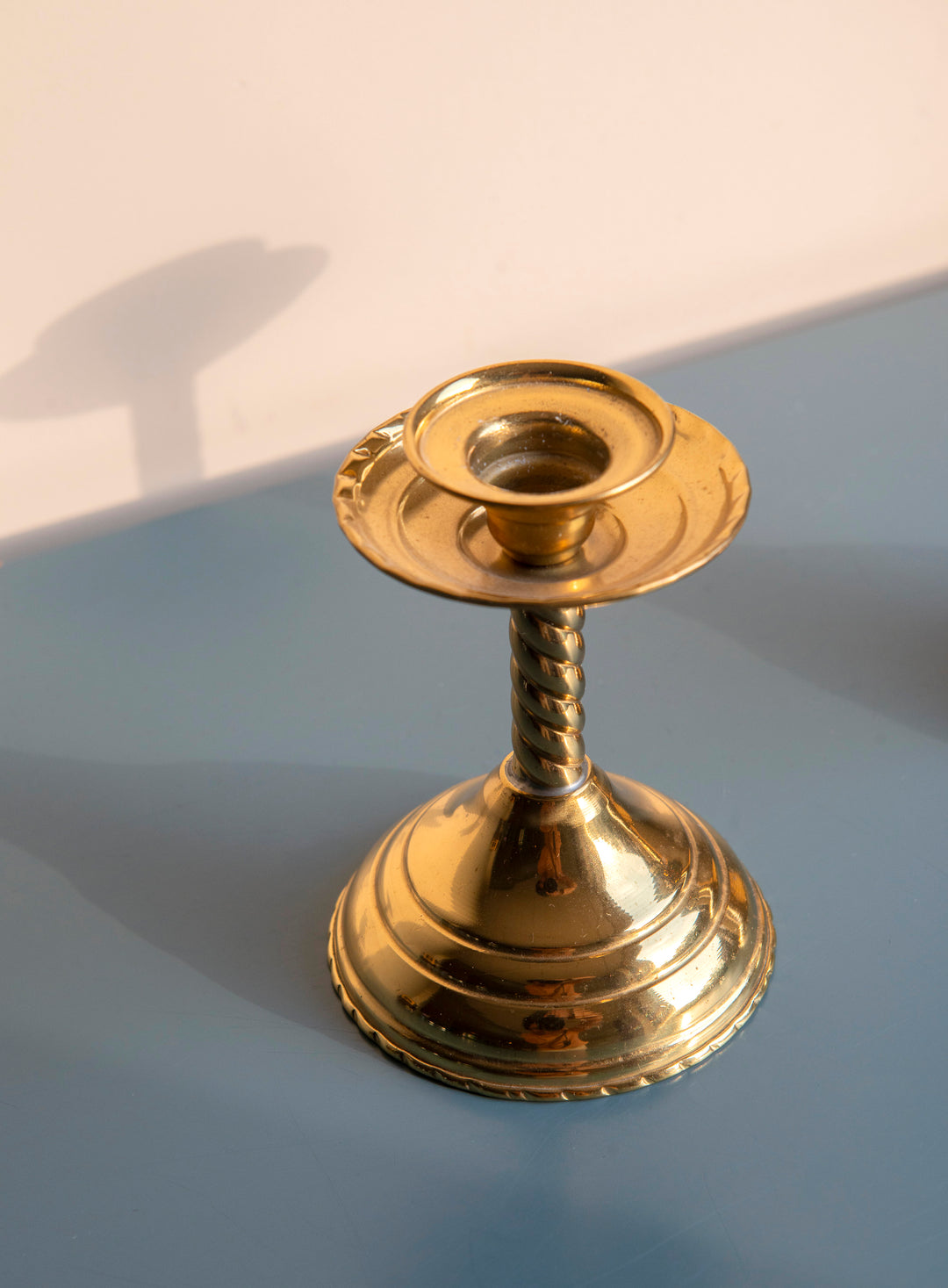 Set Of Two Brass Twisted Candle Holders