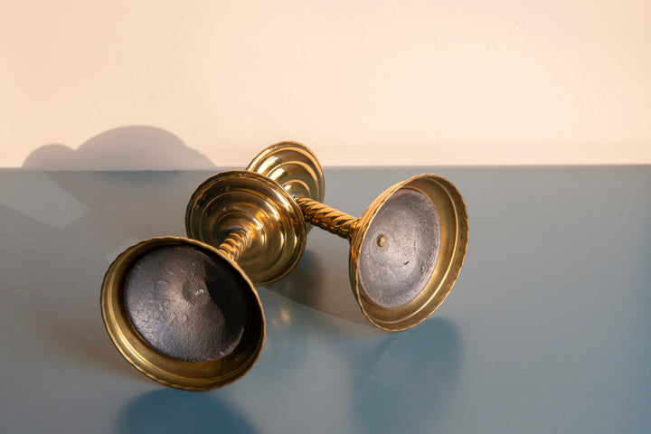 Set Of Two Brass Twisted Candle Holders