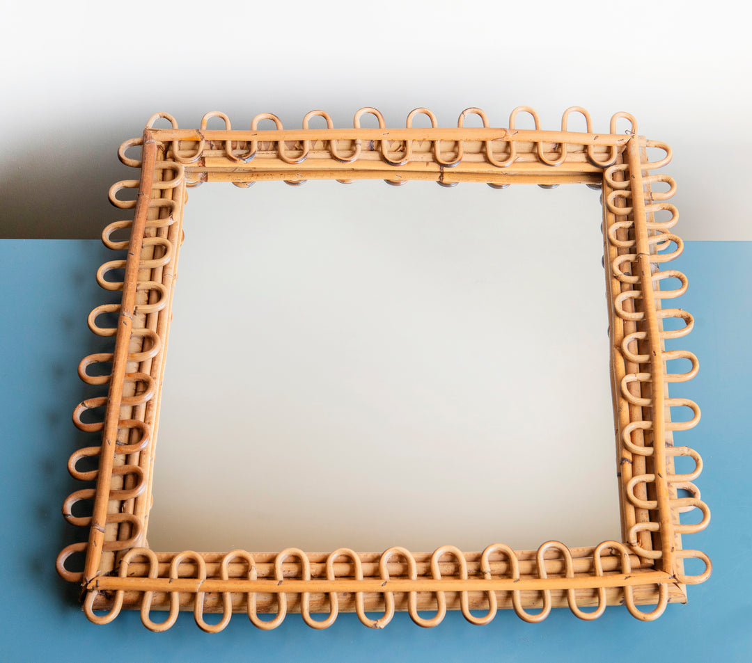 Italian Mid-Century Bamboo Mirror, Franco Albini