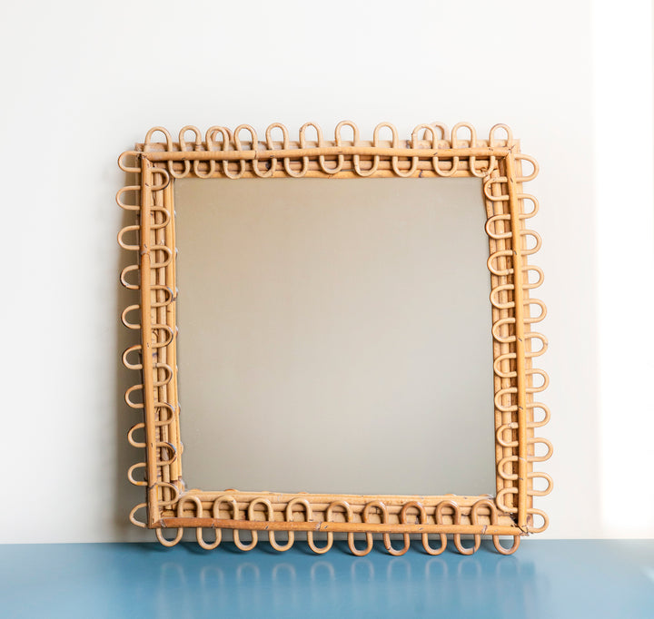 Italian Mid-Century Bamboo Mirror, Franco Albini