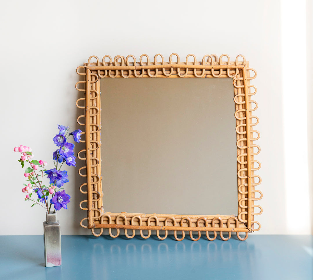 Italian Mid-Century Bamboo Mirror, Franco Albini