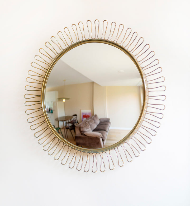 Sun Mirror With Brass Loop Edge, Attributed To Josef Frank