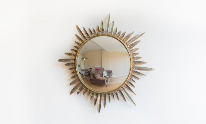 Mid-Century Convex Sunburst Mirror, Deknudt, Made In Belgium