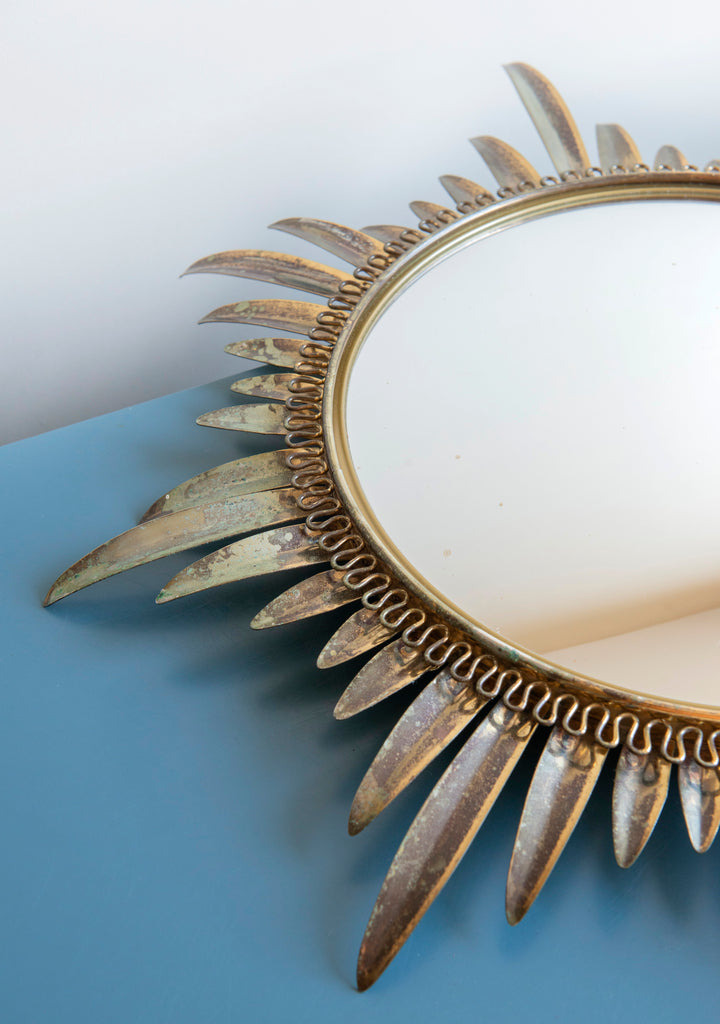 Mid-Century Convex Sunburst Mirror, Deknudt, Made In Belgium