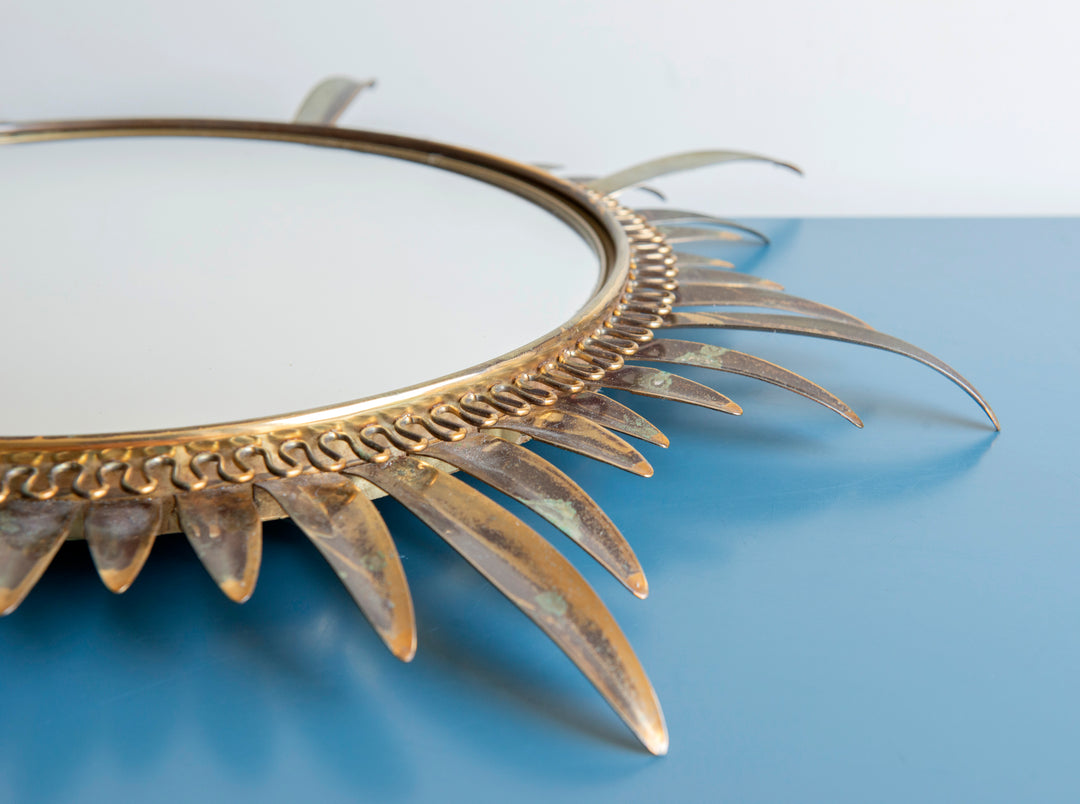 Mid-Century Convex Sunburst Mirror, Deknudt, Made In Belgium