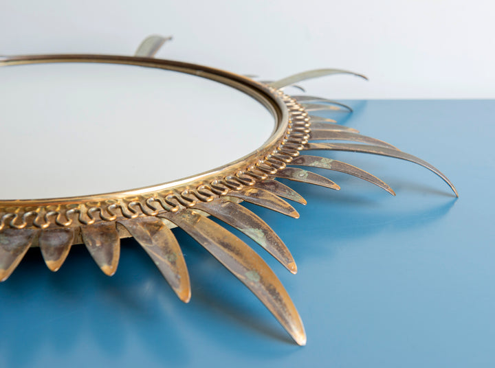 Mid-Century Convex Sunburst Mirror, Deknudt, Made In Belgium