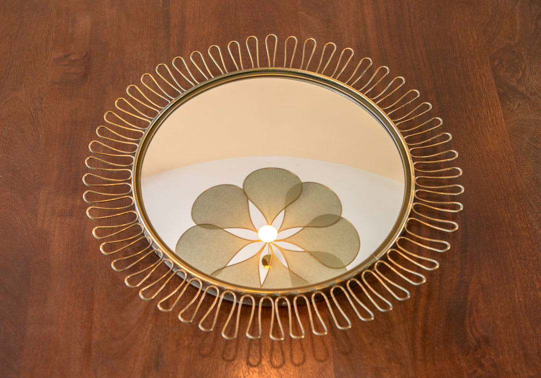 Sun Mirror With Brass Loop Edge, Attributed To Josef Frank