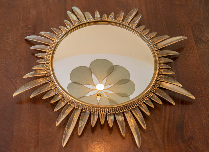 Mid-Century Convex Sunburst Mirror, Deknudt, Made In Belgium