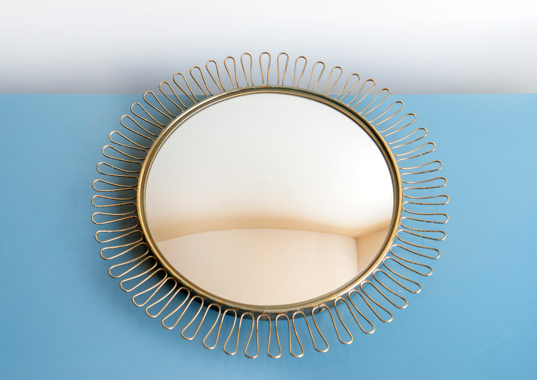 Sun Mirror With Brass Loop Edge, Attributed To Josef Frank