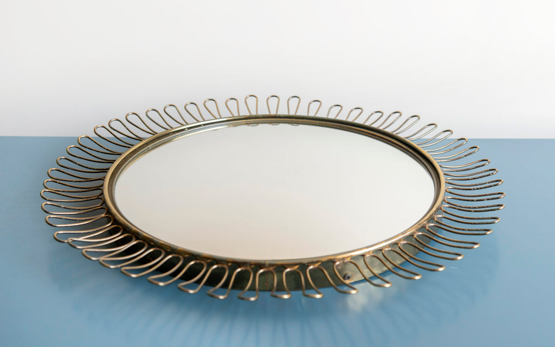 Sun Mirror With Brass Loop Edge, Attributed To Josef Frank