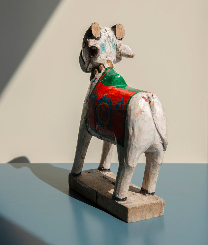 Antique Indian Nandi Cow, Carved Wooden Statue