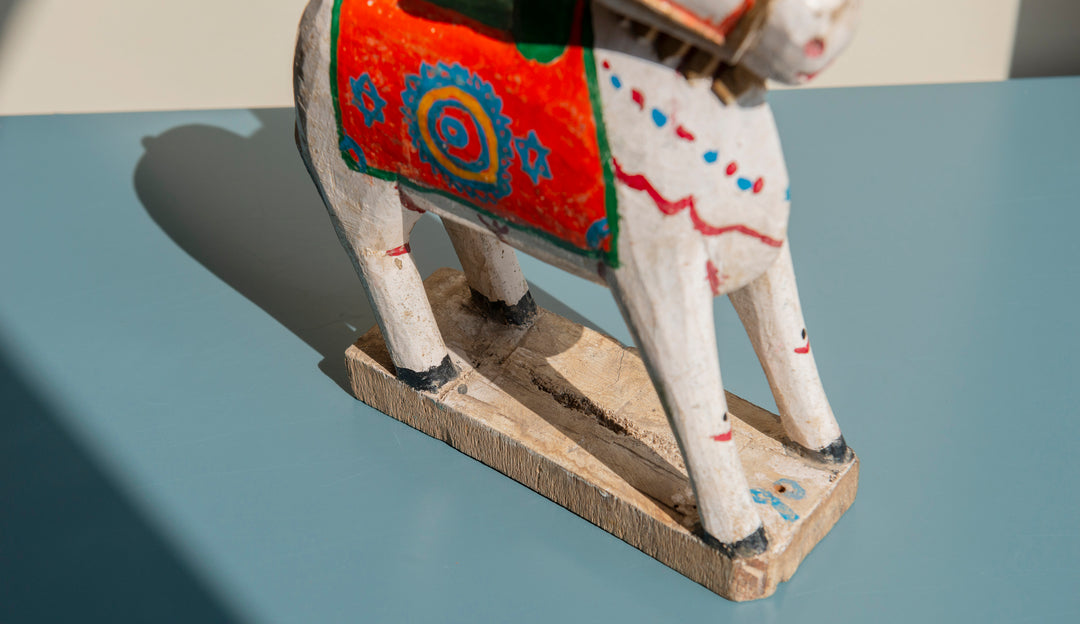 Antique Indian Nandi Cow, Carved Wooden Statue