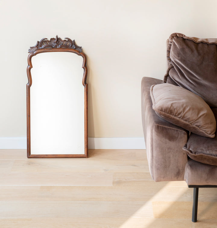 Antique Scalloped Walnut Mirror With Ornament, 18th Century