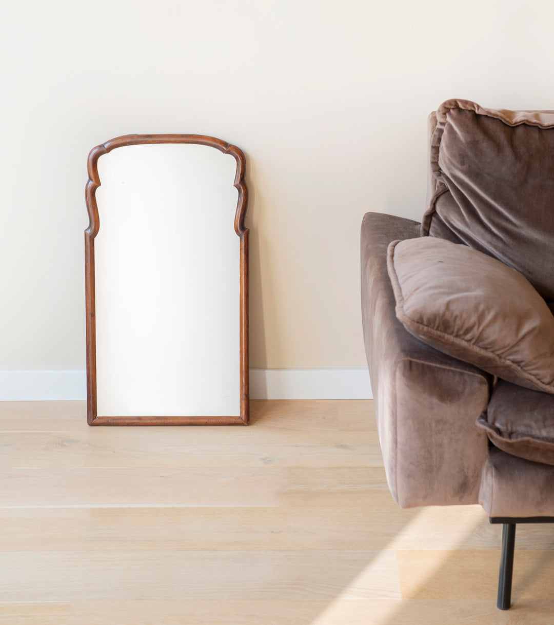 Antique Scalloped Walnut Mirror With Ornament, 18th Century