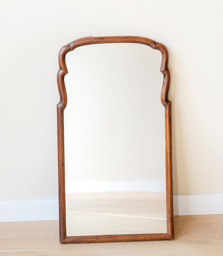 Antique Scalloped Walnut Mirror With Ornament, 18th Century