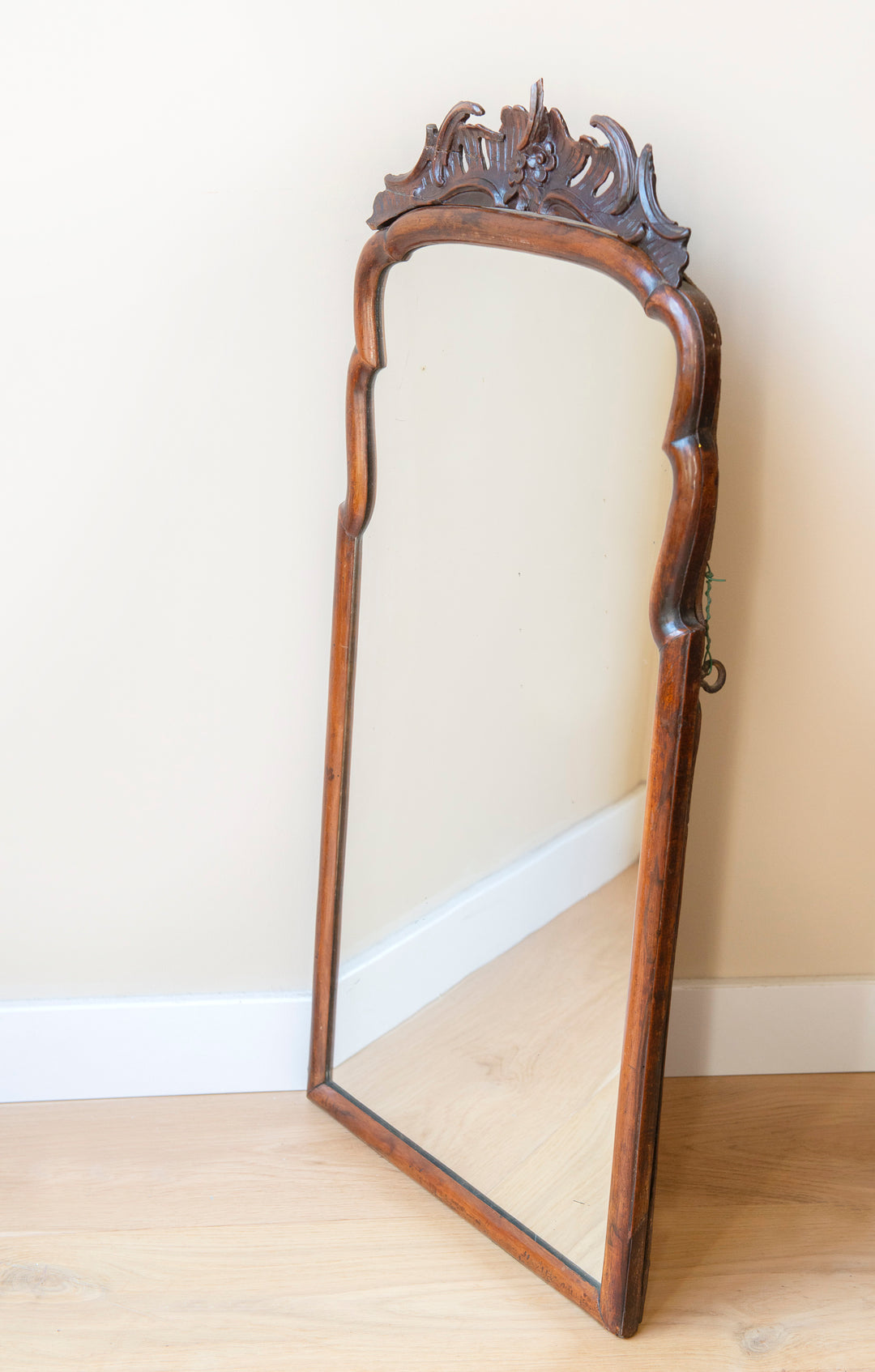 Antique Scalloped Walnut Mirror With Ornament, 18th Century