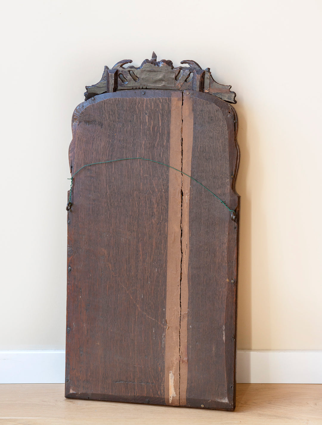 Antique Scalloped Walnut Mirror With Ornament, 18th Century