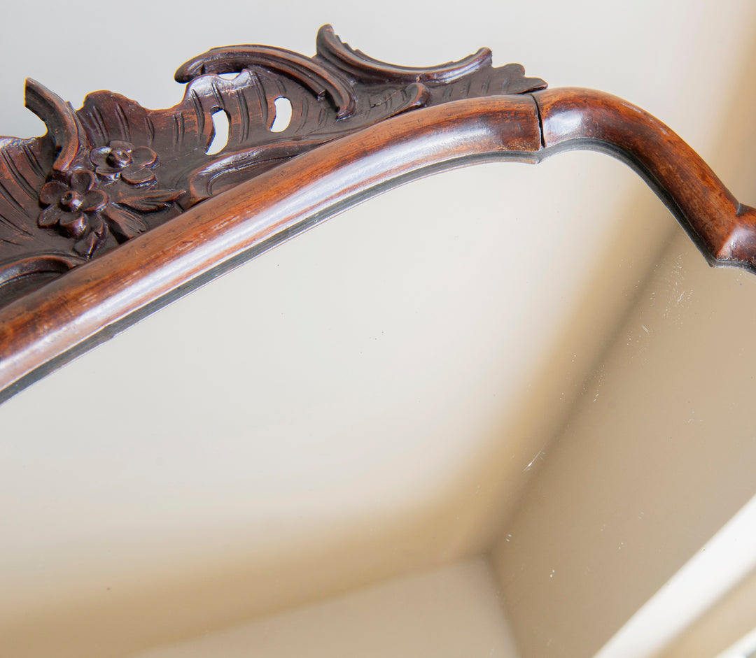 Antique Scalloped Walnut Mirror With Ornament, 18th Century