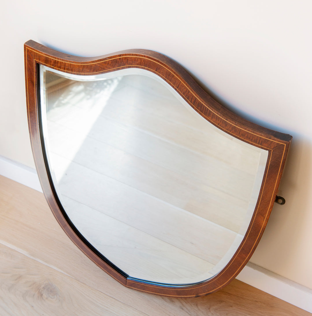 Antique Large Shield Mirror With Beveled Glass, 1920s