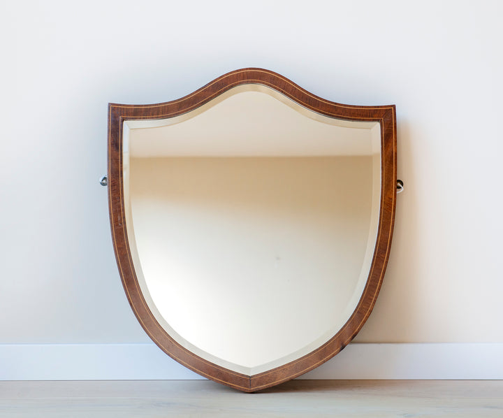 Antique Large Shield Mirror With Beveled Glass, 1920s