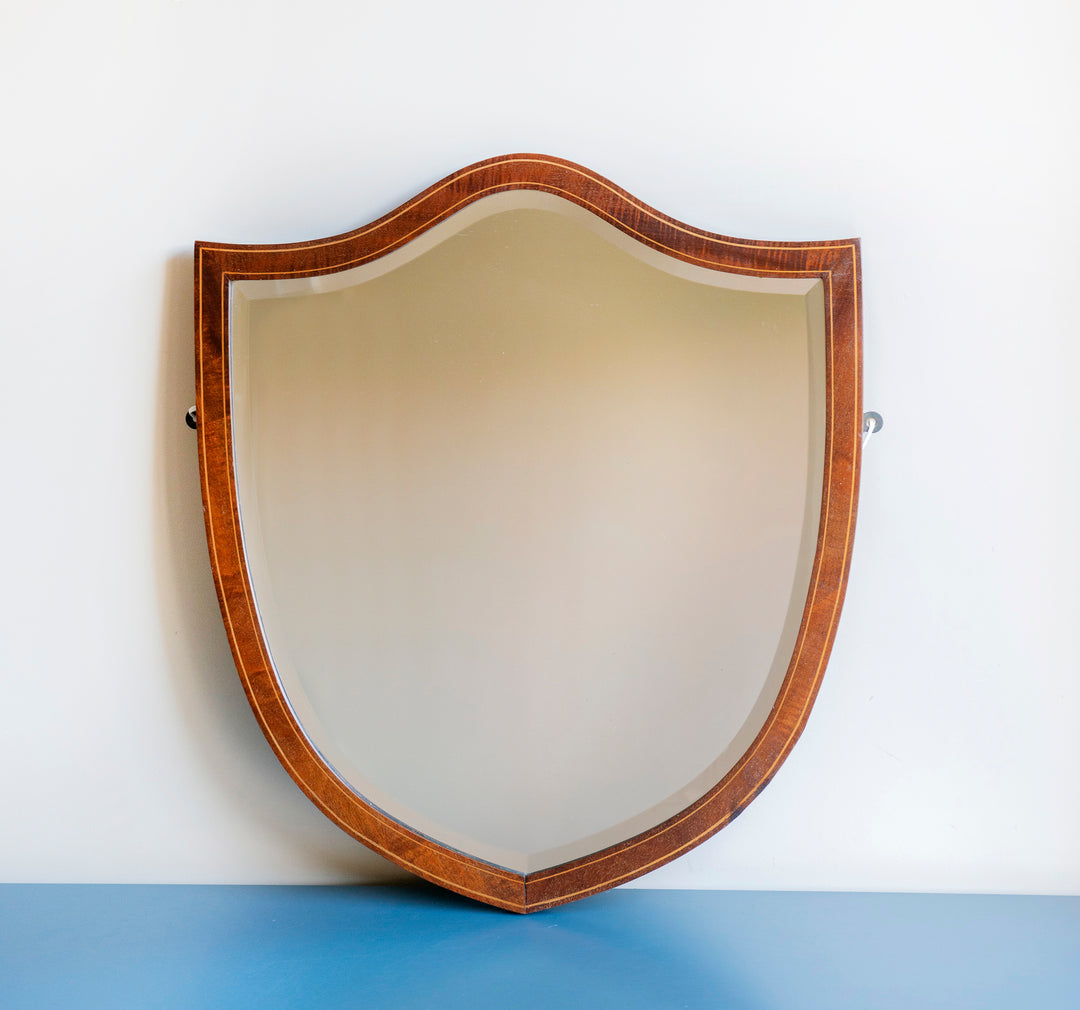 Antique Large Shield Mirror With Beveled Glass, 1920s