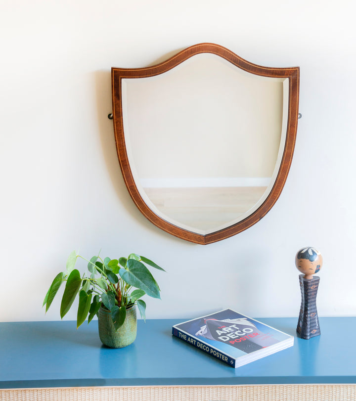 Antique Large Shield Mirror With Beveled Glass, 1920s