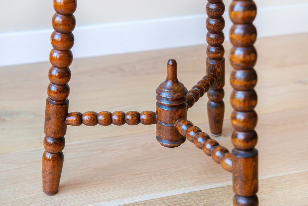 Antique Hand Carved Bobbin Table, Clover Shape Tabletop, 1920s