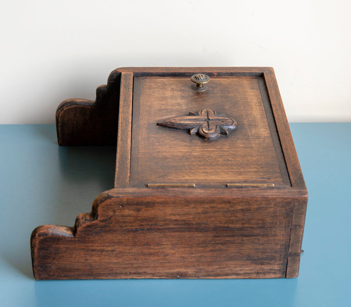 Antique Religious Hanging Cabinet, Hand Carved Wood