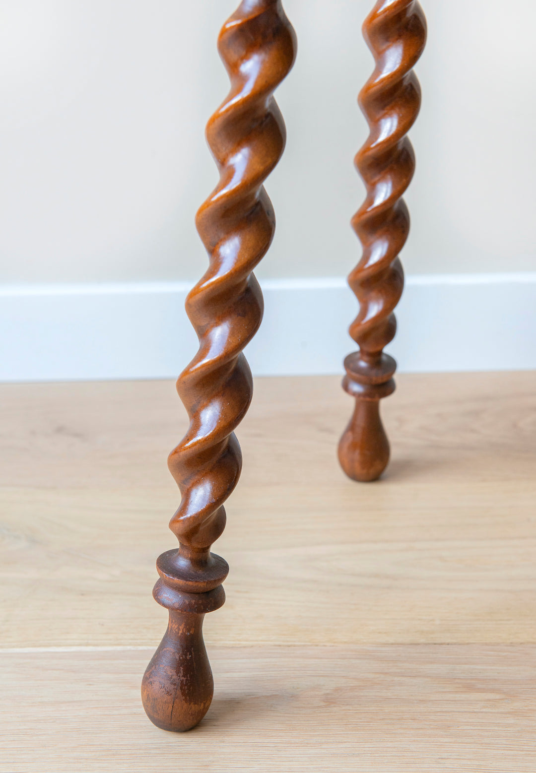 Antique Round Stool With Carved Legs, Barley Twist