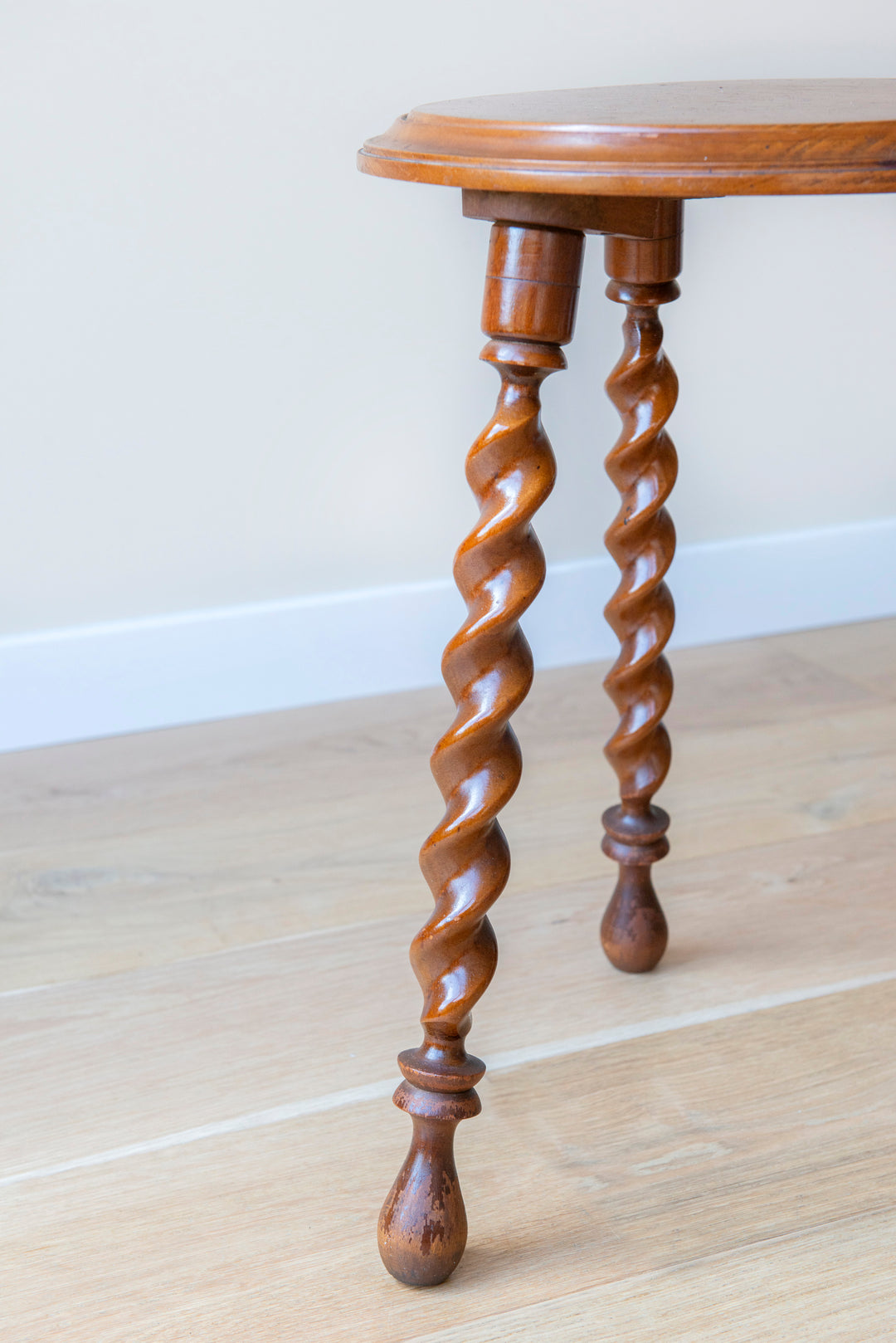 Antique Round Stool With Carved Legs, Barley Twist