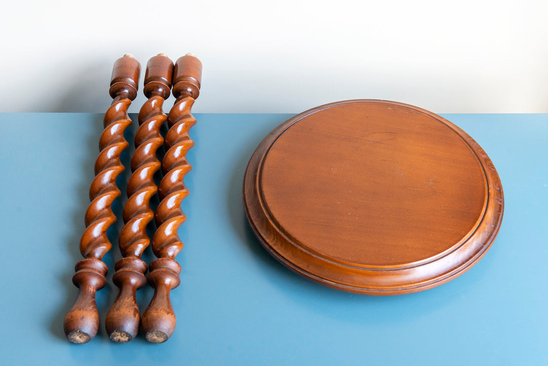 Antique Round Stool With Carved Legs, Barley Twist