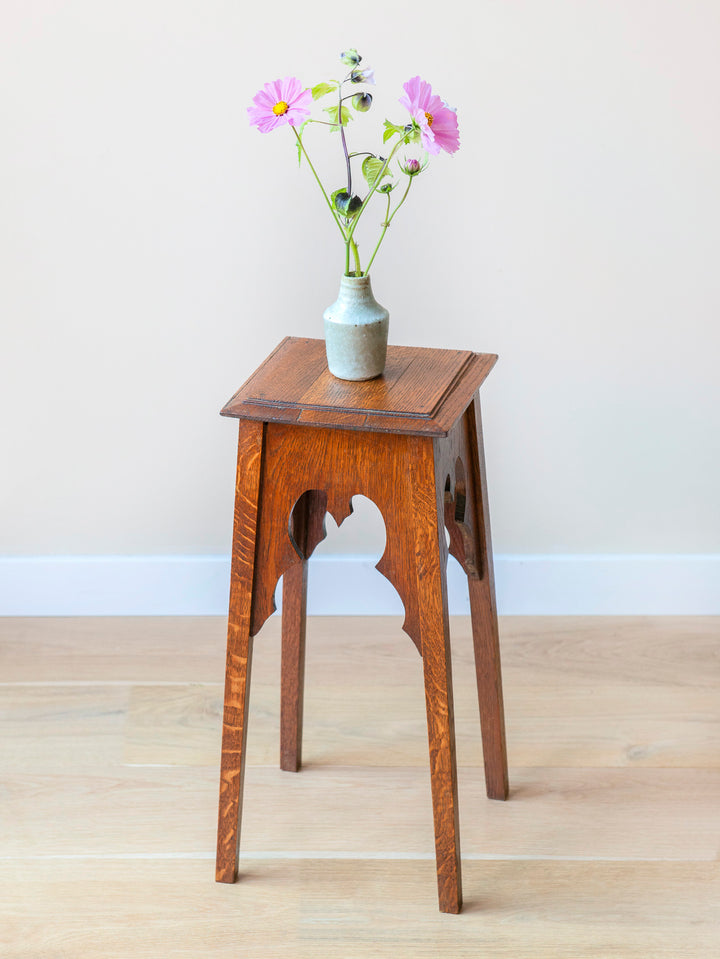 Antique Hand Carved Oak Side Table, Art Deco Design, 1930s