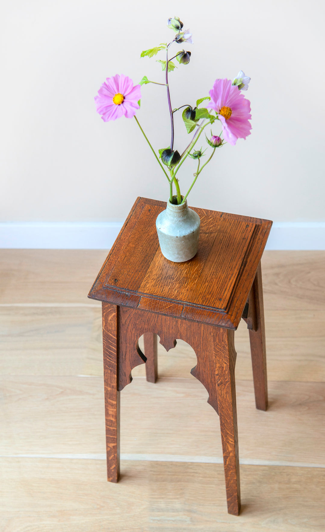 Antique Hand Carved Oak Side Table, Art Deco Design, 1930s