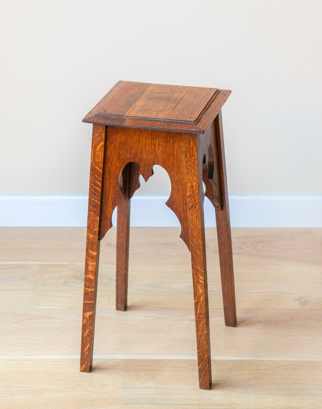 Antique Hand Carved Oak Side Table, Art Deco Design, 1930s