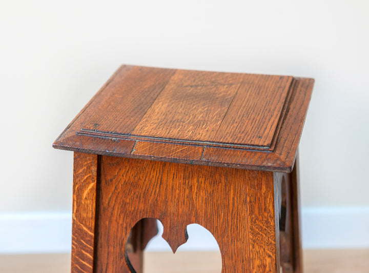 Antique Hand Carved Oak Side Table, Art Deco Design, 1930s