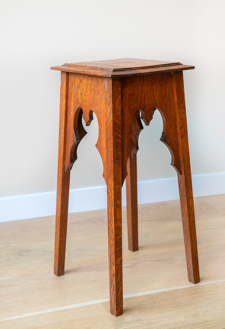 Antique Hand Carved Oak Side Table, Art Deco Design, 1930s