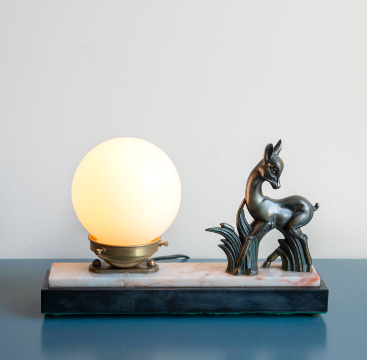 French Art Deco Copper Deer Lamp, 1930s