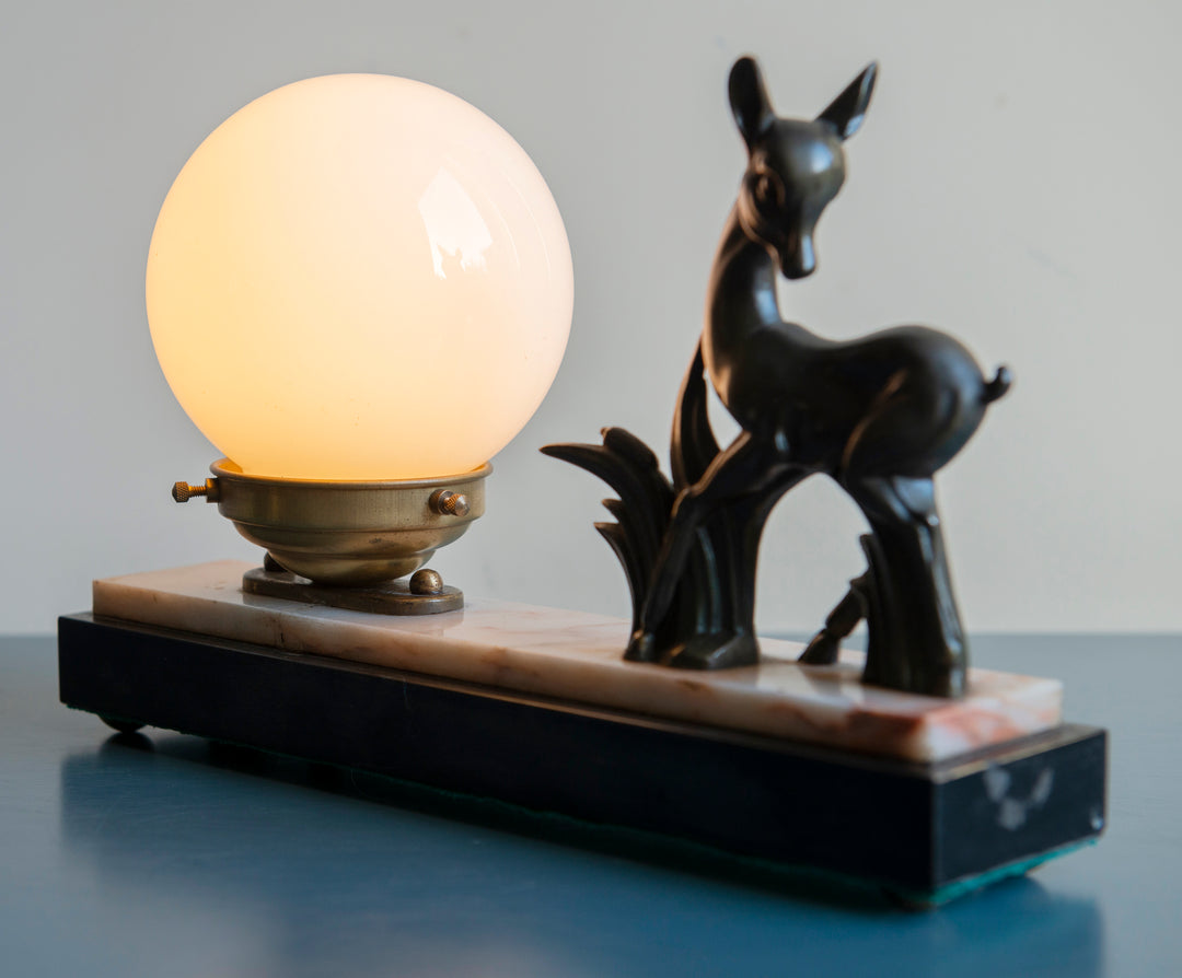 French Art Deco Copper Deer Lamp, 1930s