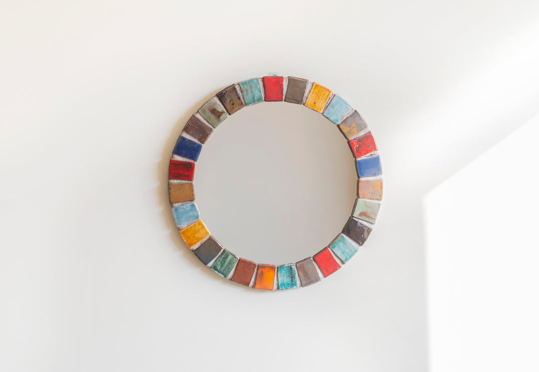 Round Mosaic Mirror, West German Pottery