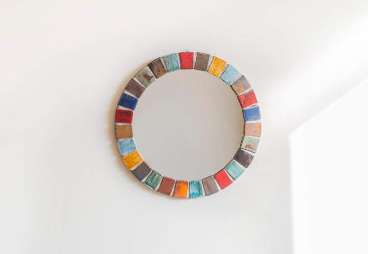 Round Mosaic Mirror, West German Pottery