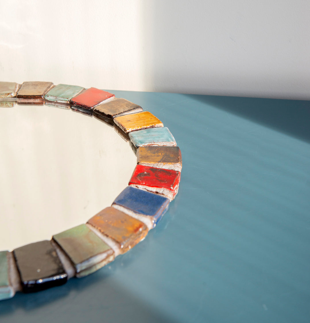 Round Mosaic Mirror, West German Pottery