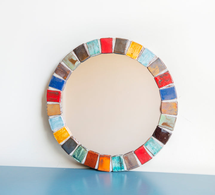 Round Mosaic Mirror, West German Pottery