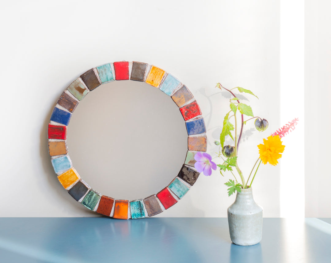 Round Mosaic Mirror, West German Pottery