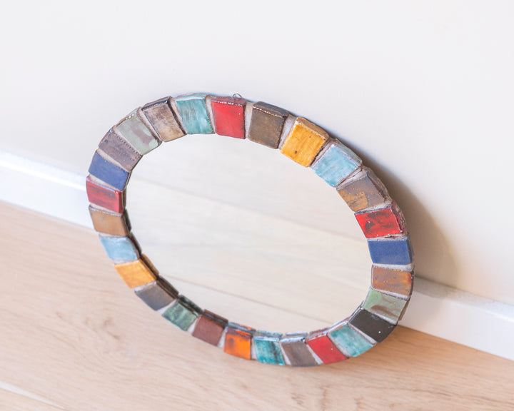 Round Mosaic Mirror, West German Pottery