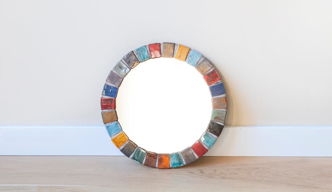 Round Mosaic Mirror, West German Pottery