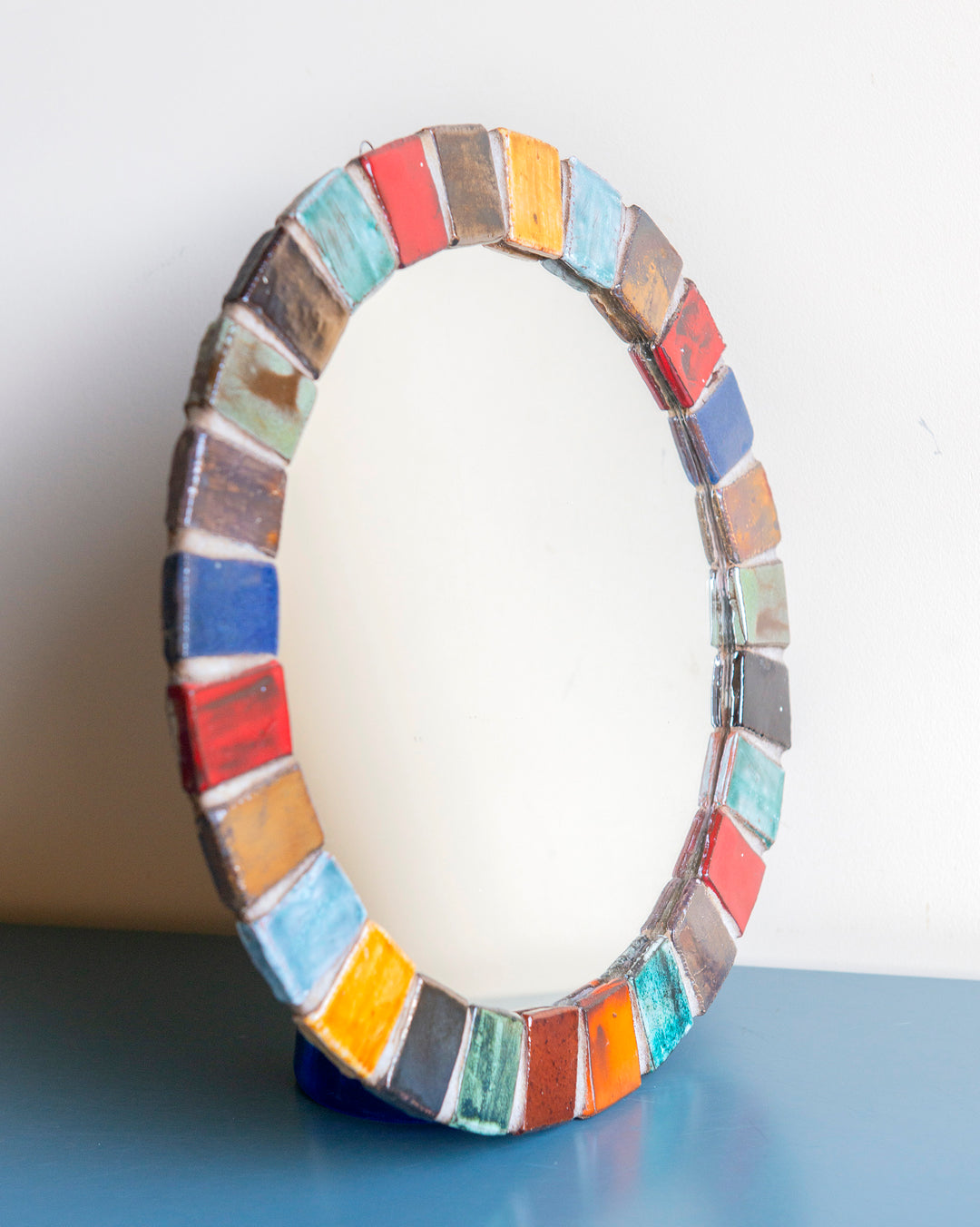 Round Mosaic Mirror, West German Pottery