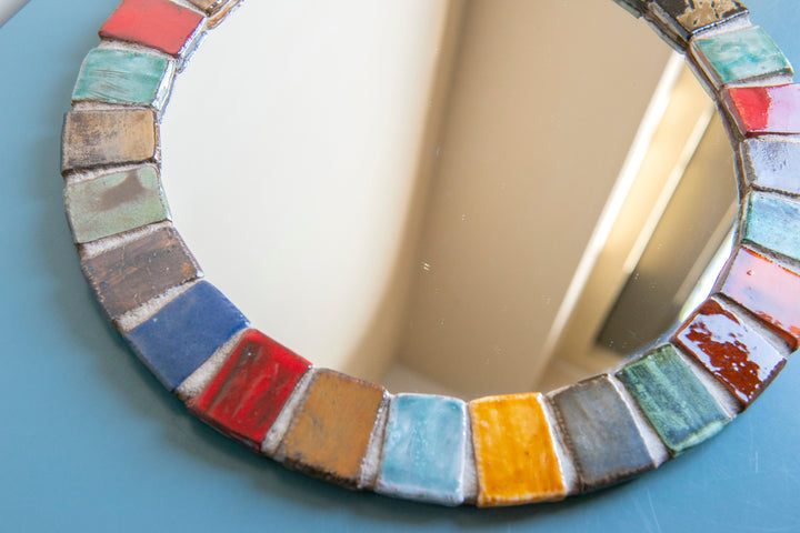 Round Mosaic Mirror, West German Pottery